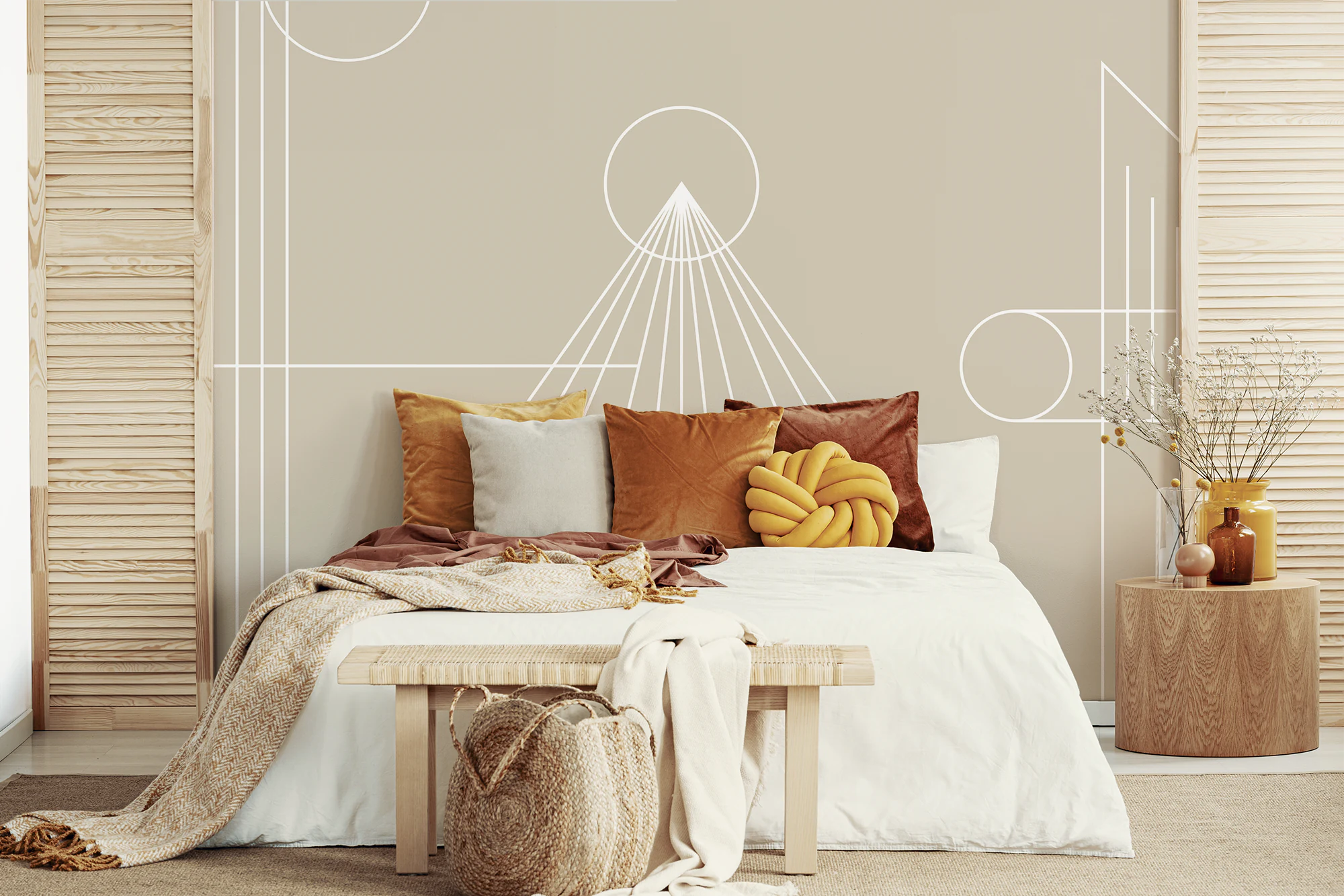 interior_modern_beige_mural_wallpaper_geometry_line_bedroom