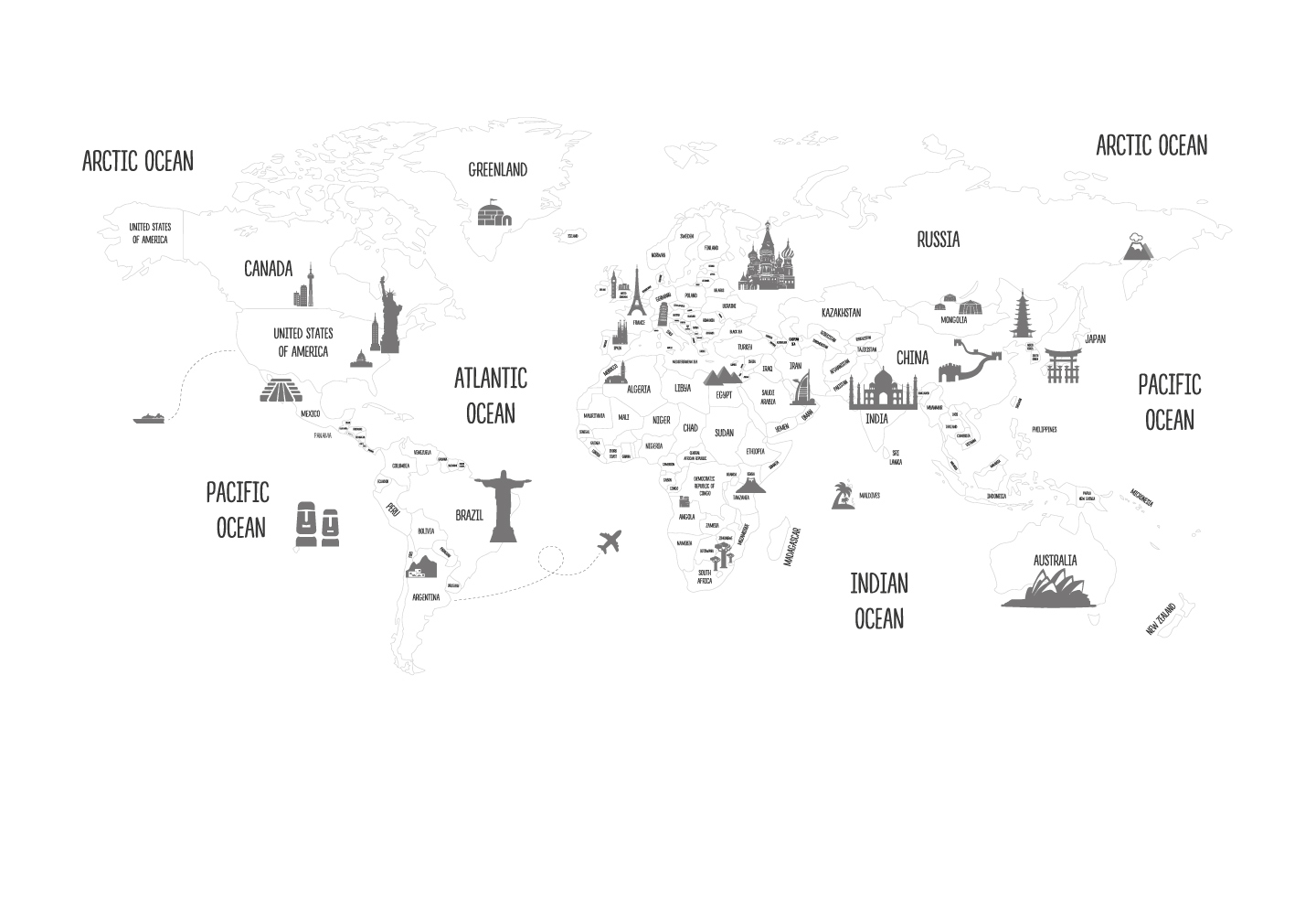 mural-wallpaper-world-map-white-outines
