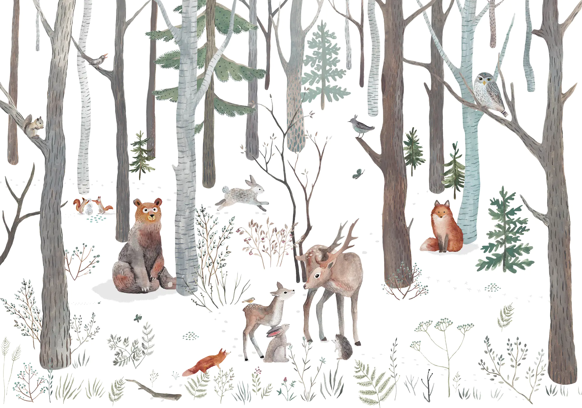 Forest animals wallpaper mural for kids | Wallco