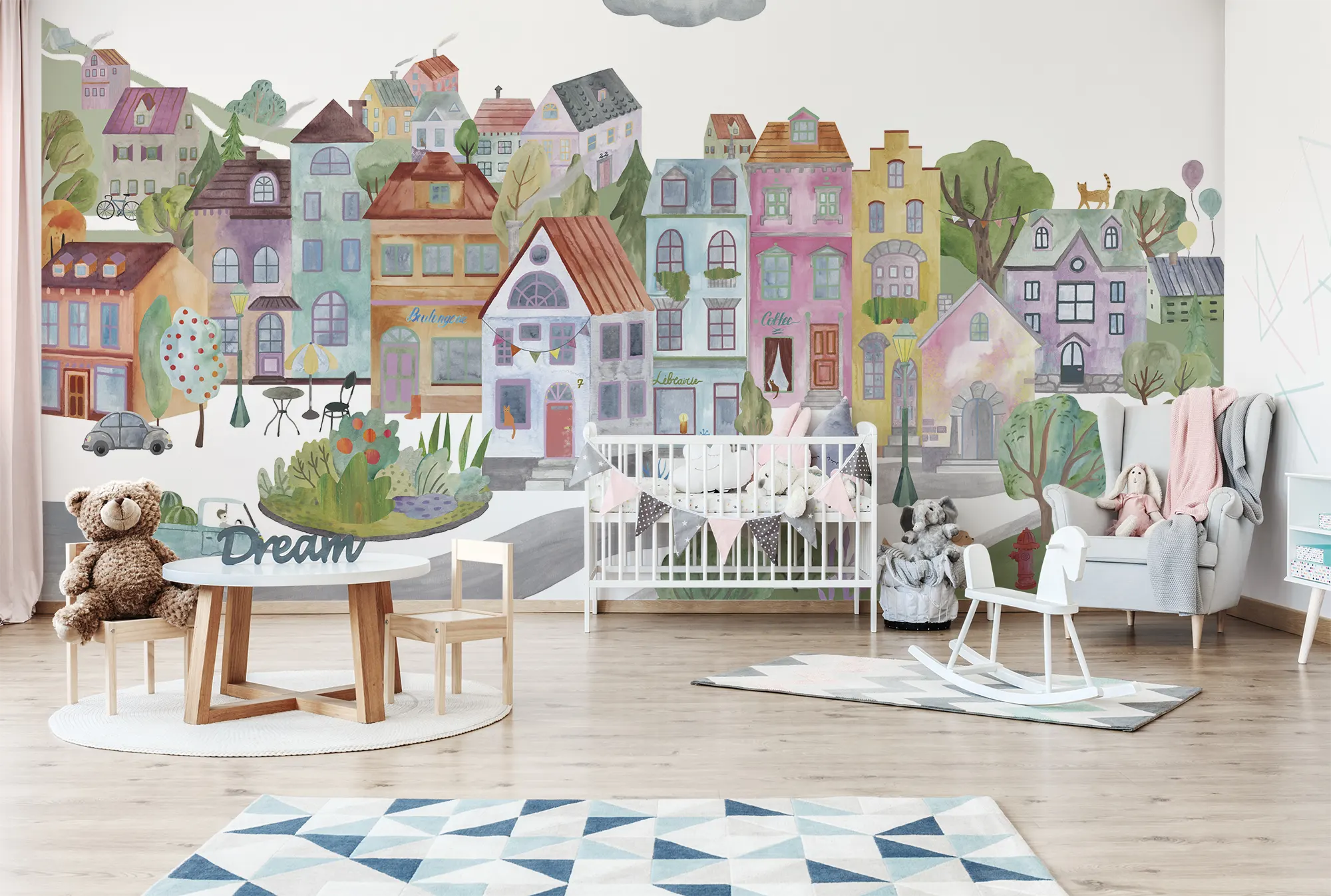 kids-room-nursery-wallpaper-mural-village-watercolor-city-europe