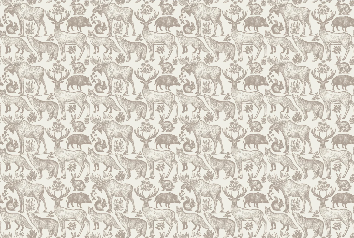 forest-animals-wallpaper-design-vintage-style-forest-gray